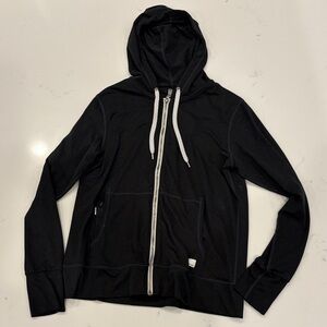 Black Zip-Up Hoodie with White Drawstrings